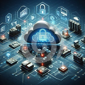 Cloud computing concept, blockchain, cyber security, locked, cloud computing diagram, network data storage, technology