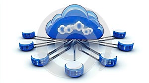 Cloud Computing Concept: Blue Cloud with Connected Servers on White Background
