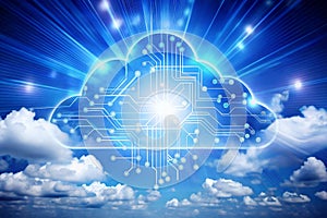 Cloud computing concept with blue sky photo