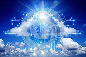 Cloud computing concept with blue sky photo