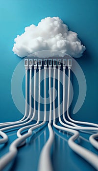 Cloud computing concept with cables connected to the cloud