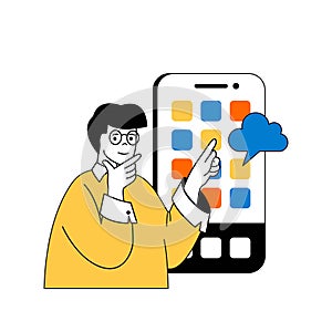 Cloud computing concept with cartoon people in flat design for web. Vector illustration