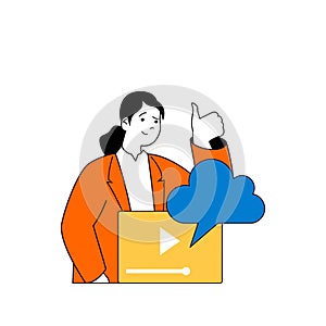 Cloud computing concept with cartoon people in flat design for web. Vector illustration