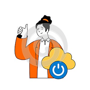 Cloud computing concept with cartoon people in flat design for web. Vector illustration