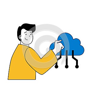 Cloud computing concept with cartoon people in flat design for web. Vector illustration