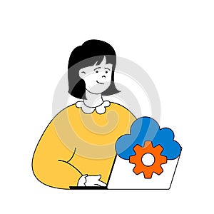 Cloud computing concept with cartoon people in flat design for web. Vector illustration