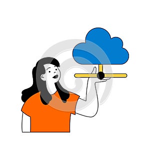 Cloud computing concept with cartoon people in flat design for web. Vector illustration