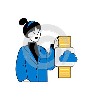 Cloud computing concept with cartoon people in flat design for web. Vector illustration