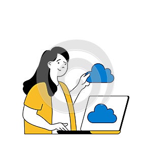 Cloud computing concept with cartoon people in flat design for web. Vector illustration