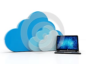 Cloud with Computer in white background. Cloud Computing. 3d render