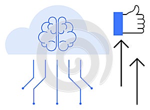Cloud Computing Concept with Artificial Intelligence Brain and Data Flow Design