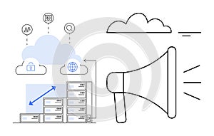 Cloud Computing and Data Storage Concept with Megaphone for Digital Communication