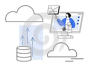 Cloud Computing and Data Management Concept with Storage, Analytics, and Online Collaboration