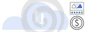 Cloud Computing Concept with Data Transfer, Performance Rating, and Financial Icon