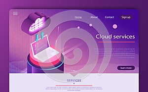 Cloud computing concept. Cloud data storage 3d isometric infographic illustration