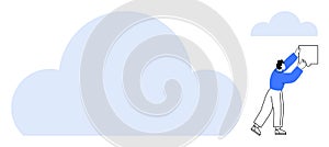 Cloud Computing Concept with Person Uploading Data to the Cloud for Storage and Connectivity