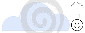 Cloud Computing Concept with Cloud Icon and happy Face Data Transfer or Download Process