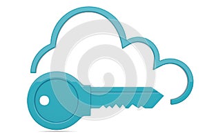 Cloud computing concept cloud and key on white background.3D illustration