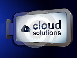 Cloud computing concept: Cloud Solutions and Cloud With Keyhole on billboard background