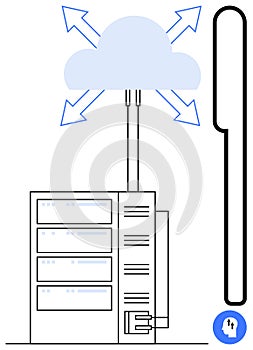 Cloud Computing Concept with Data Servers and Secure Key Access Symbol