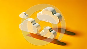 Cloud computing concept, clouds on yellow color sky