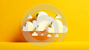 Cloud computing concept, clouds on yellow color sky