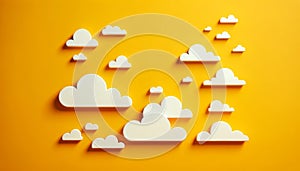 Cloud computing concept, clouds on yellow color sky