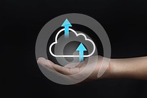 Cloud computing concept - connect devices to cloud. Businessman or information technologist with cloud computing icon