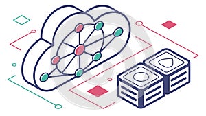 Cloud Computing Concept with Data Blocks, Modern Technology, vector design Generative AI