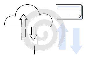Cloud Computing Concept with Data Exchange Arrows and Document Stack Symbolizing File Sharing