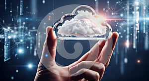 Cloud computing concept with data network on hand