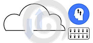 Cloud Computing Concept with Data Storage and Artificial Intelligence Symbols