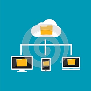 Cloud computing concept. Devices connect to cloud computing. File management