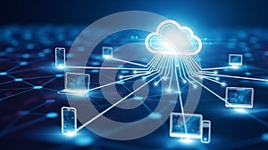 Cloud Computing Concept with Devices Connected to a Central Network