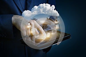 Cloud computing concept diagram in the tablet .