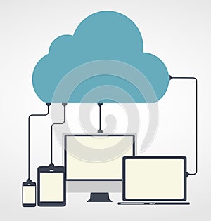 Cloud Computing Concept on Different Electronic Devices. Vector