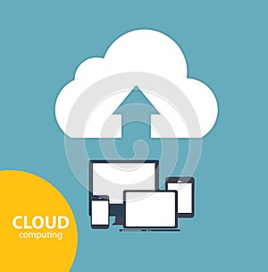 Cloud Computing Concept on Different Electronic Devices. Vector