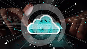 Cloud Computing Concept with Digital Data Transfer and Technology Icons for Modern Business Solutions and Data