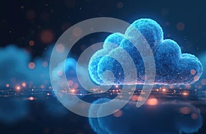 Cloud computing concept with digital data transferring on internet. Futuristic tech visualization of cyberspace network