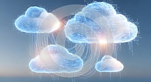 Cloud Computing Concept: Digital Network of Interconnected Data Clouds Representing Global