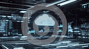 Cloud computing concept displaying data and network analytics