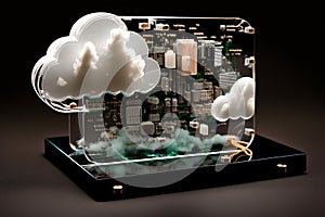 Cloud computing concept. Electronic components circuit board in shape of cloud. Cloud storage