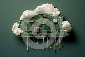 Cloud computing concept. Electronic components circuit board in shape of cloud. Cloud storage