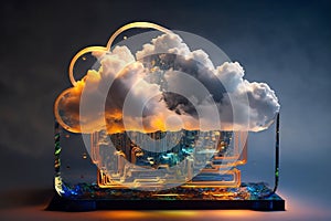 Cloud computing concept. Electronic components circuit board in shape of cloud. Cloud storage. Generative AI