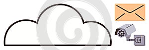 Cloud Computing Concept with Email Envelope and Surveillance Camera for Data Security and Communication