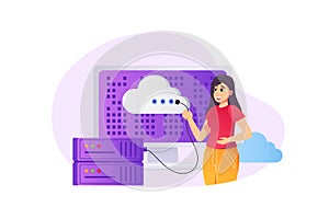 Cloud computing concept in flat style with people scene.
