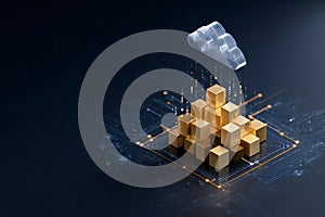 cloud computing concept with flying data blocks and business analytics graphs, Generative AI