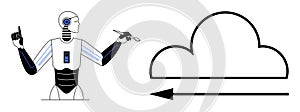 AI Robot Interacting with Cloud Computing Symbol for Technology and Data Storage Concepts