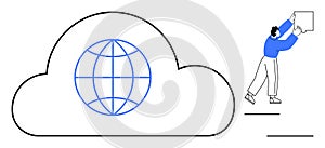 Cloud Computing Concept with Global Network Icon and Human Interaction Design