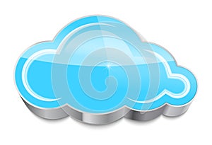 Cloud computing concept: glossy blue cloud icon isolated on white background